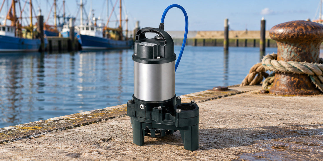 Tsurumi 50TM2,4S — echte productfoto als basis, omgeving illustratief bewerkt