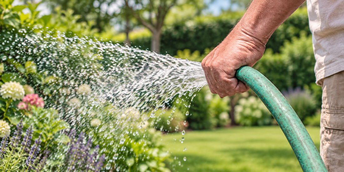 Illustratie van tuinberegening met een tuinslang