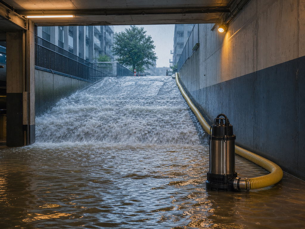 Dompelpomp voert water af bij ernstige wateroverlast