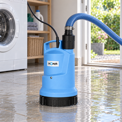 HOMA C240 W Flat met afvoerslang in bijkeuken – illustratieve installatie