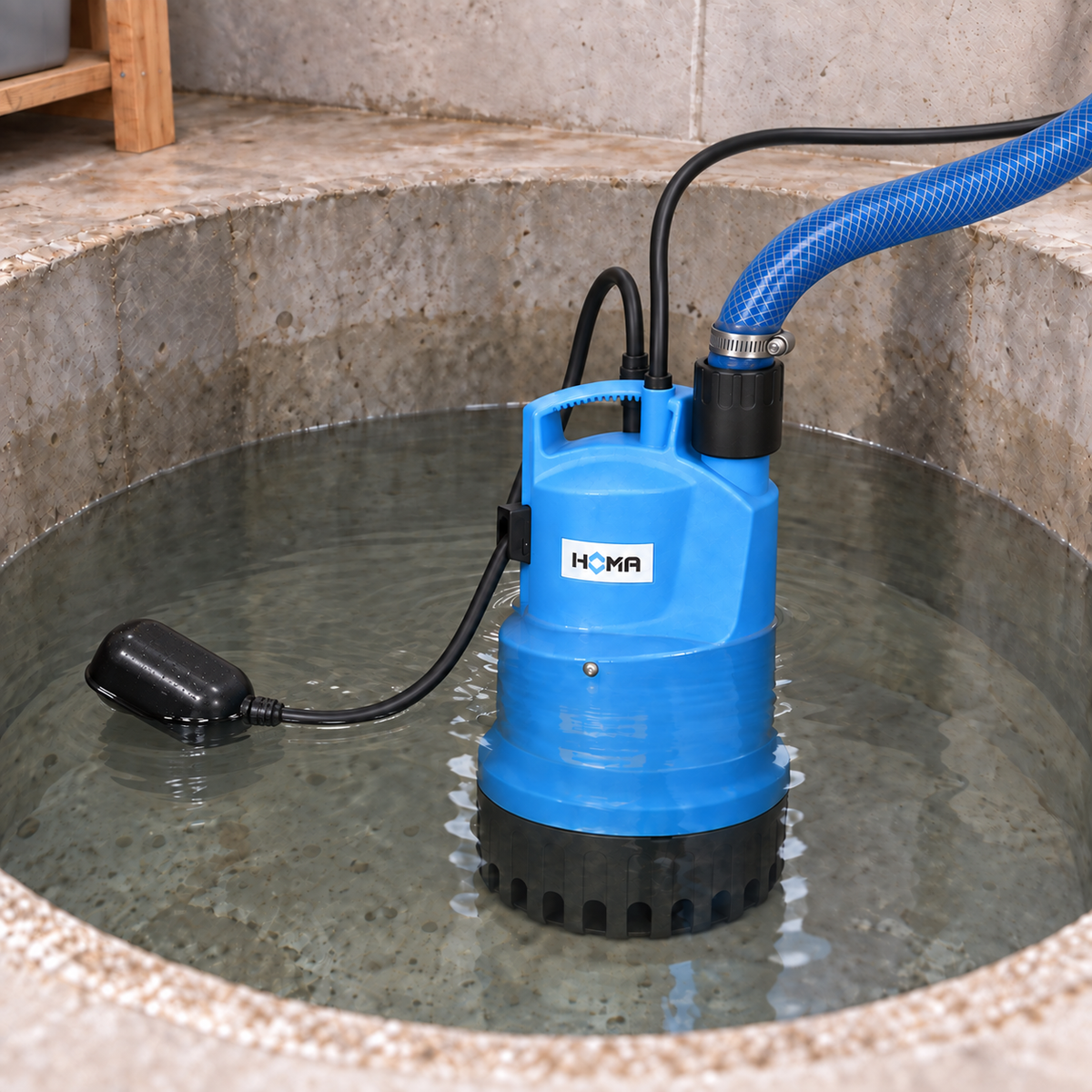 HOMA C250/C260 WA met vlotter in pompput – illustratieve installatie