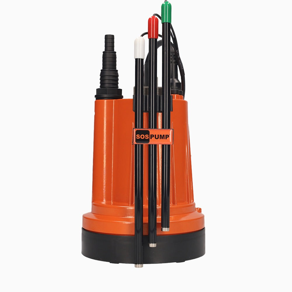 SOS PUMP dompelpomp met de Level Control niveauschakelaar gemonteerd